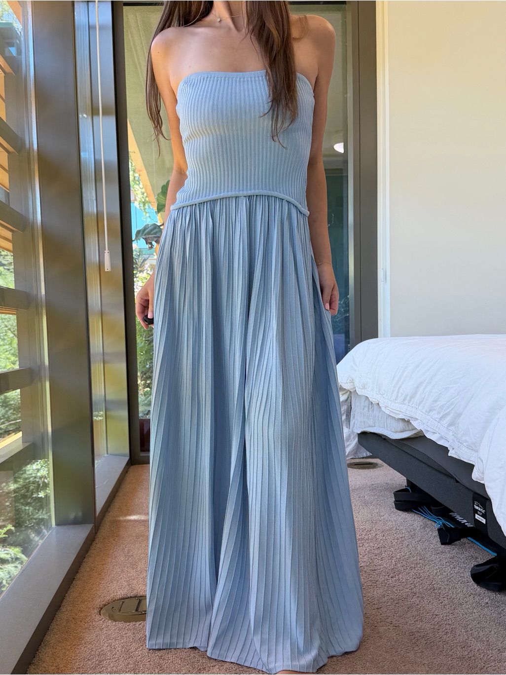 Solid & Striped Solglio Strapless Ribbed Baby Blue Summer Maxi Dress